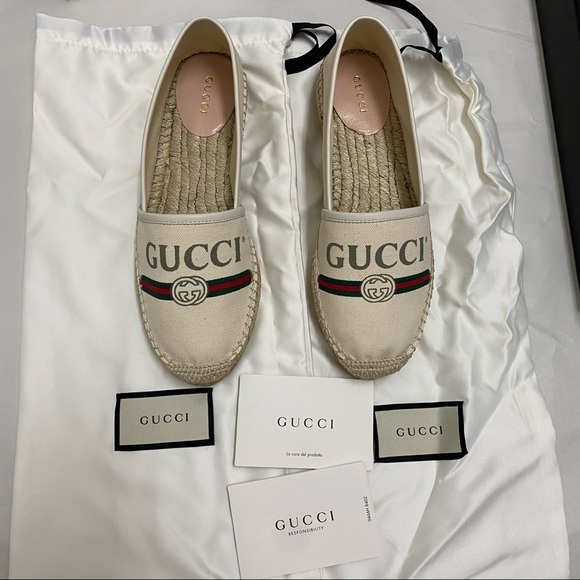 GUCCI Leather-trimmed logo canvas espadrilles - Picture 3 of 10